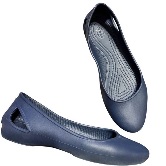 Crocs Laura Ballet Flats Heel Cutouts Rounded Toe Navy Blue Size 11 - Picture 6 of 6